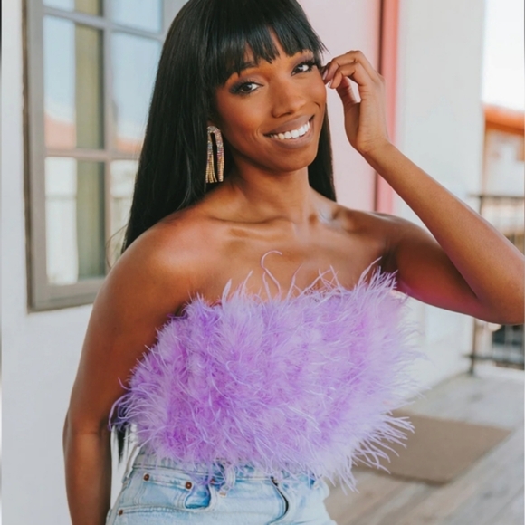 Lavender Buddy Love feather crop top - Picture 4 of 9